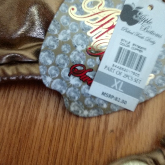 CHRISTMAS #37 Copy MSRP $82 Apple Bottoms Gold Lame String Bikini sz XL NWT COPY - Picture 2 of 5
